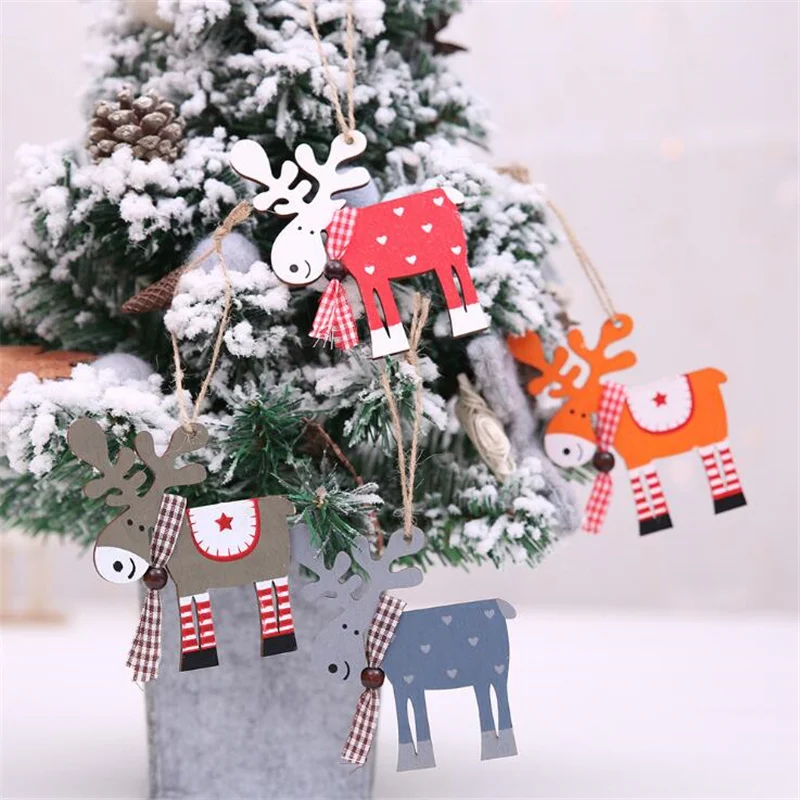 

1pc Cute Wooden Elk Christmas Tree Decorations Xmas Party Decor Deer Crafts Ornament Christmas Decorations for Home 2020