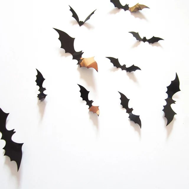 12pcs Diy Black Bat Wall Sticker All Saints Day 12pcs Diy Black Bat Wall Sticker All Saints Day Decoration Art Decals