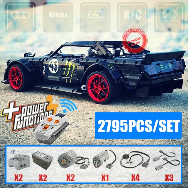 Zdalnie sterowany Mustang Kena Blocka 2019 RC nowy silnik 1965 Ford Mustang Hoonicorn V2 samochodu pasuje legoings Technic MOC-22970 fit 20102 building block cegły zabawka dziecięca na prezent