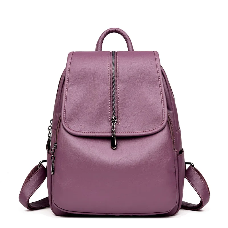 Многофункциональный backpackwomen's фирменный кожанный рюкзак большой Ёмкость дорожная сумка для девочек школьная сумка forbags для Women2018 - Цвет: Purple