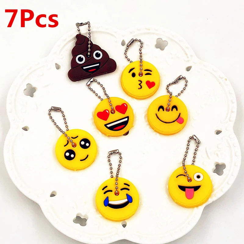 New Hot 7PCS Cute Emoji Smile Keychain Fashion Jewelry Silicone Key