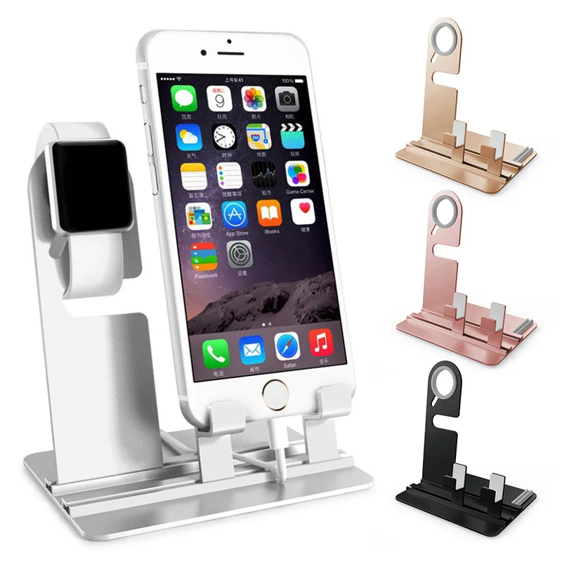 

2 In 1 Charging Stand for Apple Iwatch for IPhone Stainless Steel Detachable Phone Holder Holder Support Desktop Stand