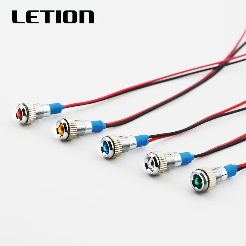 

8mm Metal Indicator light LED waterproof Signal lamp 12V 24V 220v Spherical indicator lamp Red Yellow White Blue Green