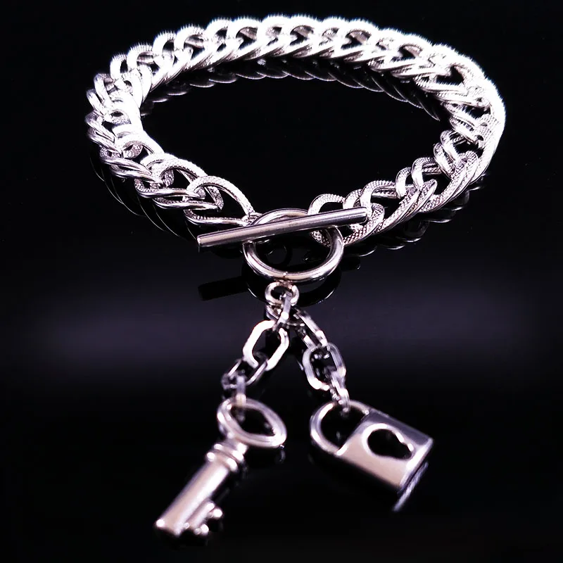2018 Fashion Lock Key Stainless Steel Bracelets for Women Silver Color