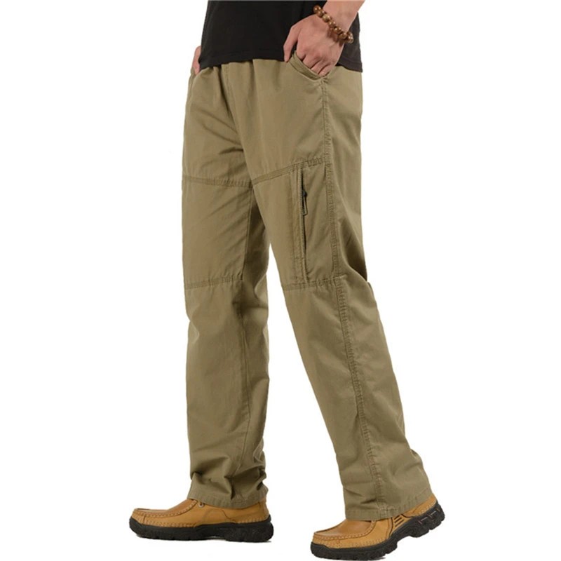 Plus Size New Men Cargo Pants Casual Cotton Straight Multi-Pocket Overalls Loose Trousers Baggy Arm