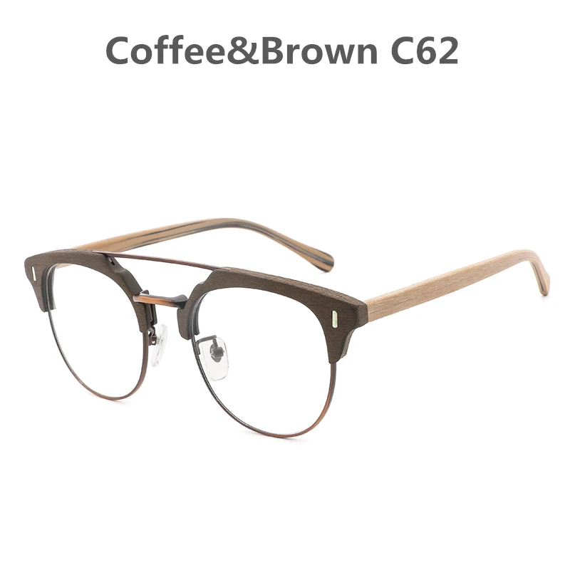 HDCRAFTER очки, оправа для мужчин и женщин, винтажные круглые деревянные очки для близорукости, оправы для очков с линзами, прозрачные очки для чтения - Цвет оправы: C62