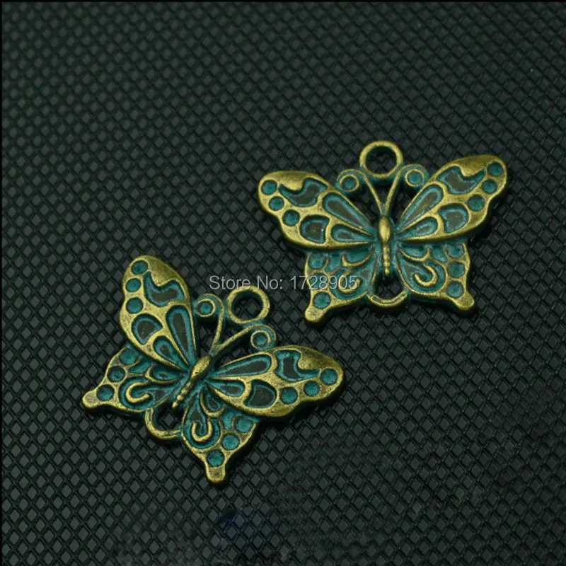 Butterfly Charms Pendants Vintage Green Bronze Plated Jewelry Making Accessories Bracelet Handmade Crafts 10 pcs 25*19*3 mm | Украшения и