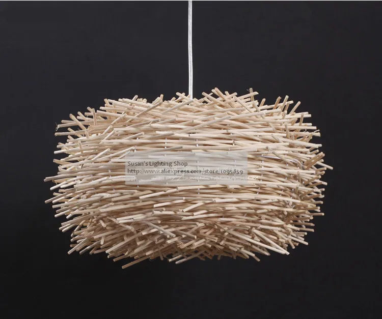 Modern Bird's Nest Rattan Pendant Light Fixture Brown White Dining Room