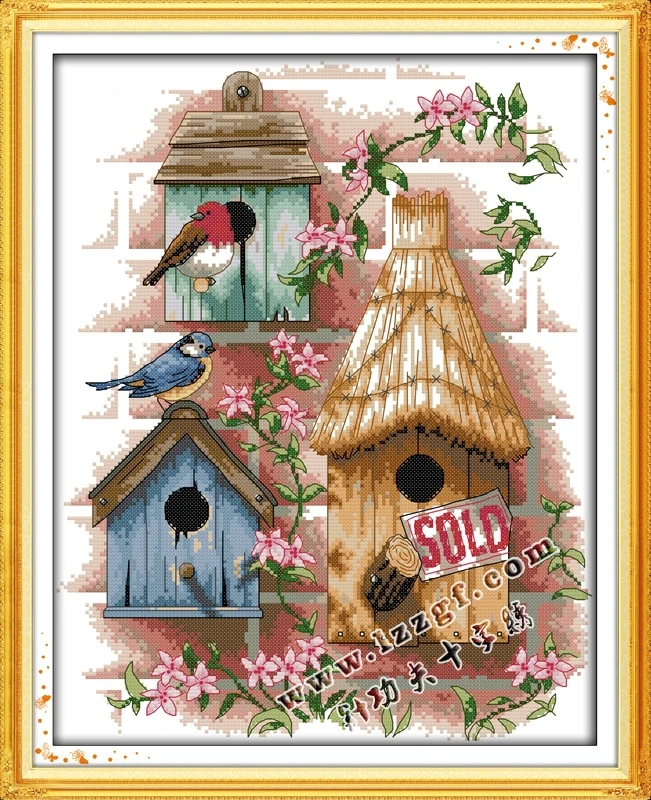 

55*44 Needlework,DIY DMC Cross stitch,Set For Embroidery kit, Log Cabin Bird Cottage Scenery Patterns Cross-Stitch,Wall Painting