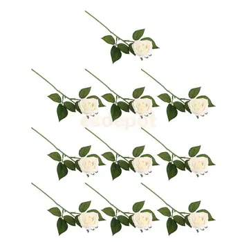 

10 Pieces Artificial Real Feel Single Stem White Rose Flower Wedding Party Bouquet DIY Art Decor Crafts
