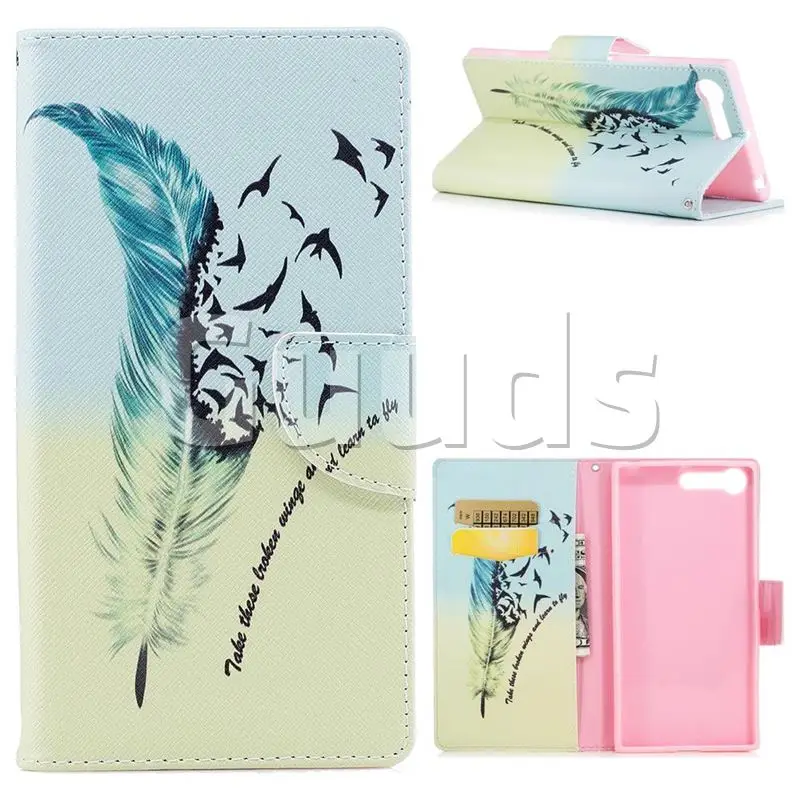 Feather Bird Leather Wallet Case for Sony Xperia X1