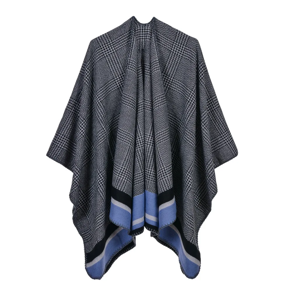 

Classic Qianbi Chequer Open Fork Towel Walking Show Cashmere Chequered Printed Shawl Ladies Thicken Warm Cloak