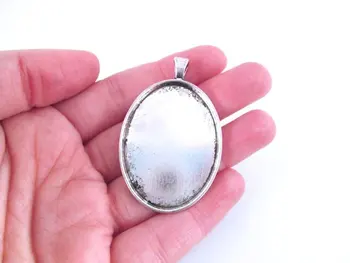 

30x40mm silver plated oval bezel pendant settings, pick your amount B119theof