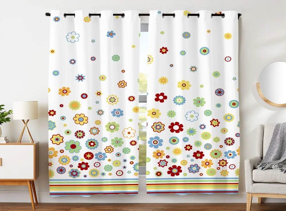 

Blackout Curtains 2 Panels Grommet Curtains for Kids Bedroom Colourful Cute Flower Red Yellow