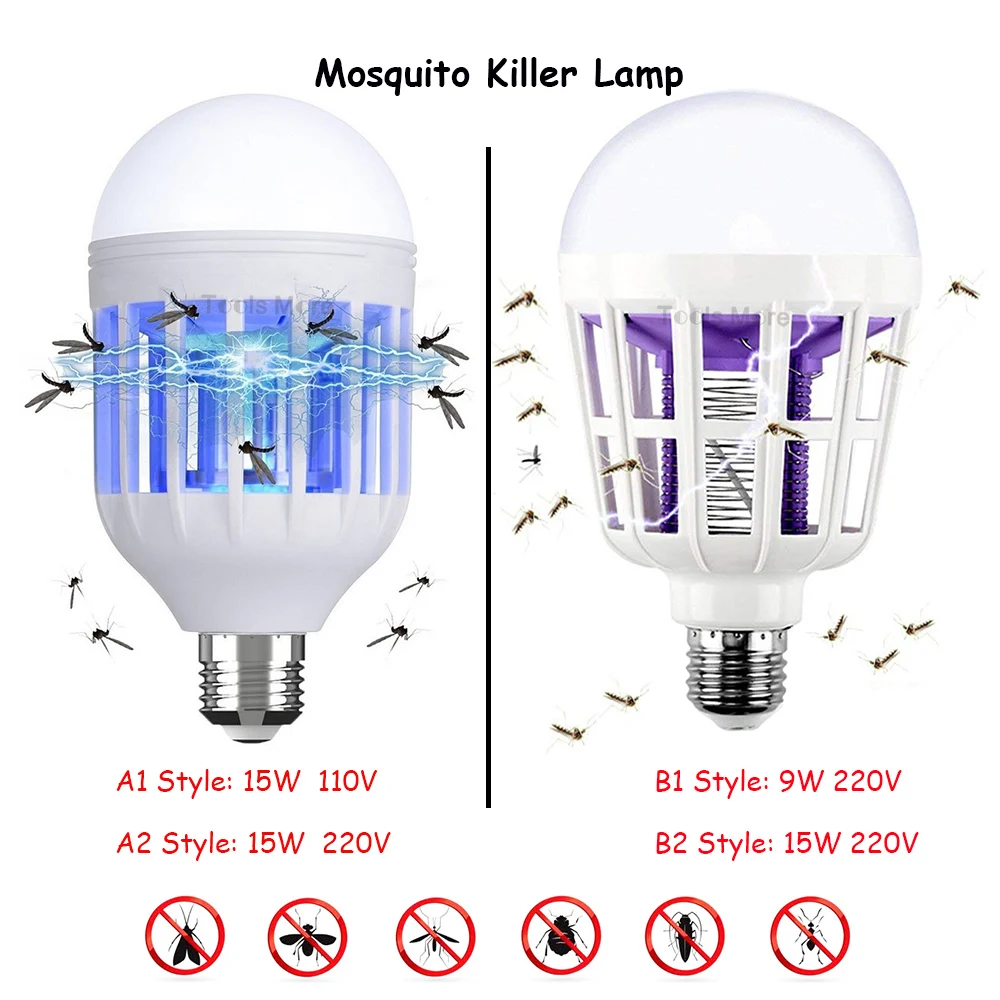 

Bug Zapper Light Bulbs Electronic Mosquito Killer Lamp Insect Killer Night Light for Bedroom Outdoor Garden E27 9W 15W 110V 220V