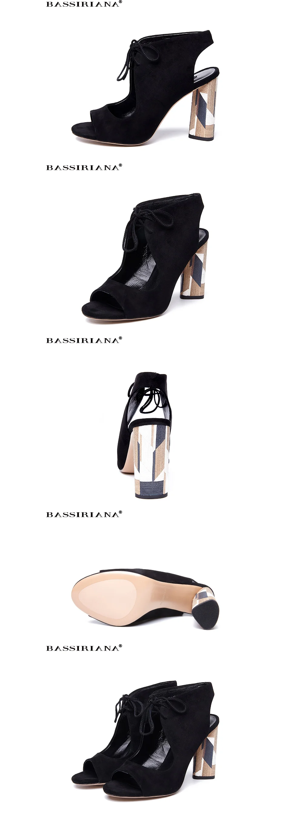Bassiriana/Новые оригинальные замша супер Обувь на высоком каблуке Сандалии для девочек Для женщин с открытым носком гладиаторы на шнуровке летние черные, бежевые 35-40 размер