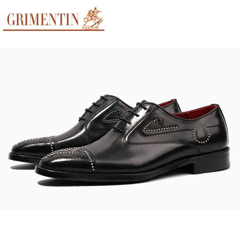 Main Black Rivets Véritable Hommes Chaussures Cuir Grimentin À Robe Noir Luxe En La Mariage Personnalisé De Pq0ExZg