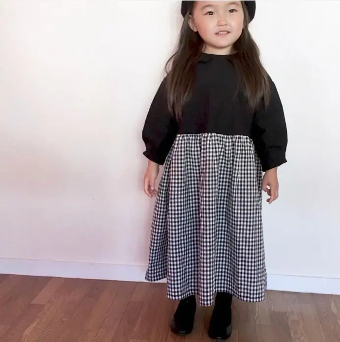 

INS Baby Girls Fall Autumn Classic Plaid Dress Turn -down Collar Sweet Princess Ruffles Long Sleeve Children Dresses