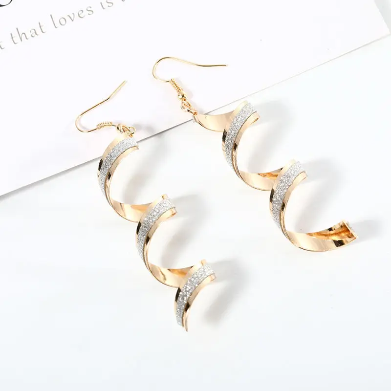 

European and American personality golden silver frosted spiral geometry ear is a must-have jewelry earring for girls party party