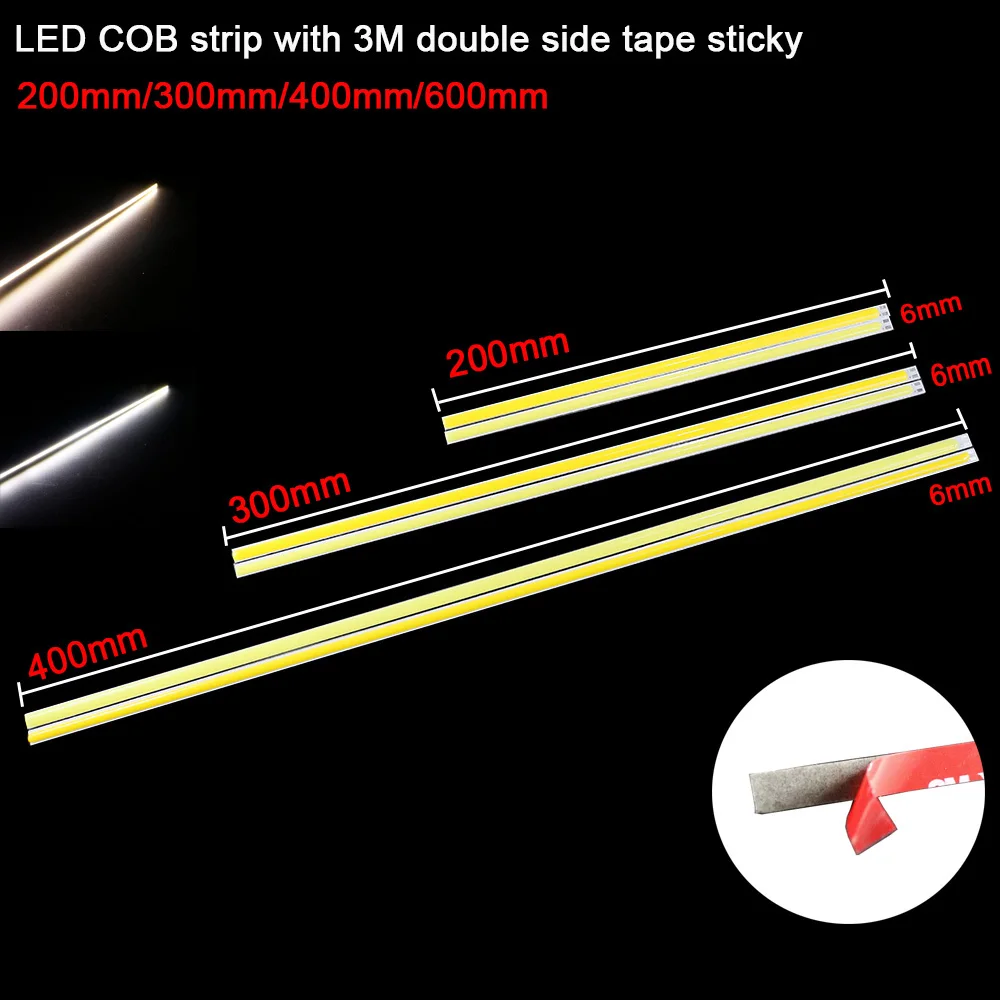 10 шт. светодиодный COB Бар тонкая полоса 600 мм 400 мм 300 мм 200 мм x 6 мм 12 В DIY огни для наружного и внутреннего использования с 3 м липкая осветительная проектная трубка