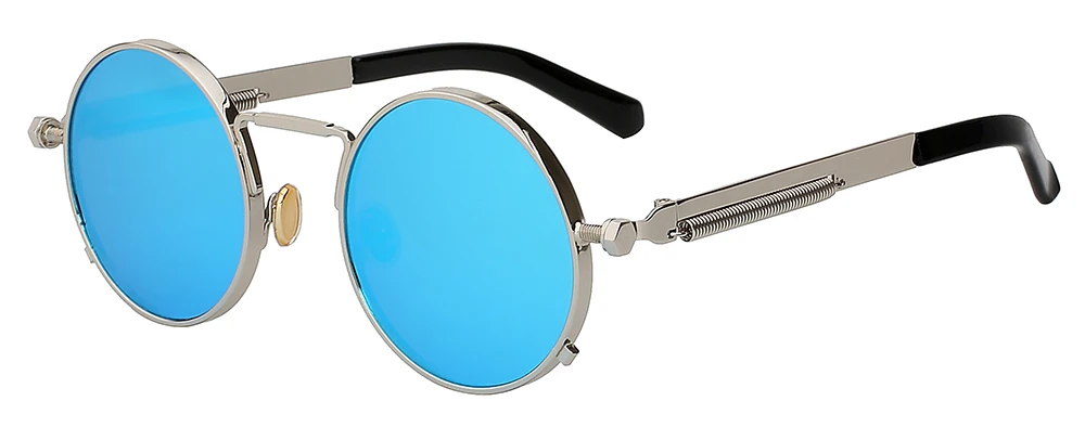 XIU круглые стимпанк Солнцезащитные очки для мужчин и женщин винтажные Ретро солнцезащитные очки фирменный дизайн зеркальные линзы Роскошные качественные очки UV400 - Цвет линз: Silver frame blue