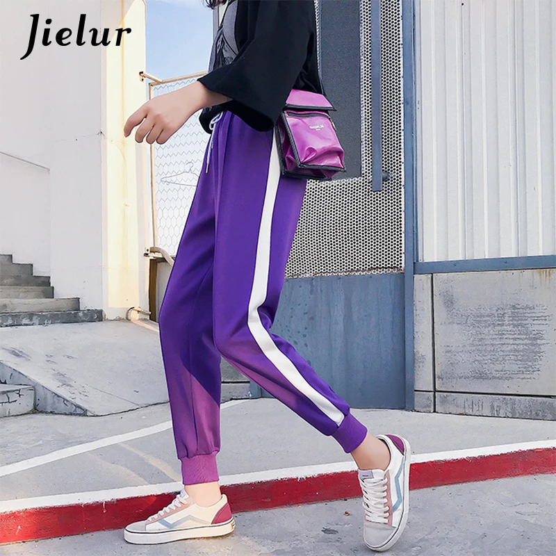 

Jielur 2019 Autumn Sweatpants Women Striped Harem Pants Drawstring Loose Trousers Female Fashion Elastic Waist Sweat Pants M-2XL