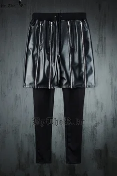 

Men's multi zipper faux two piece pants casual plus size pant culottes men singers stage show costumes 27-43 free shippping