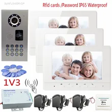 Rfid Keyboard IP65 Waterproof Video Doorphone Intercom System For 3 Apartments With 7″ Color LCD Video Intercom System In Stock