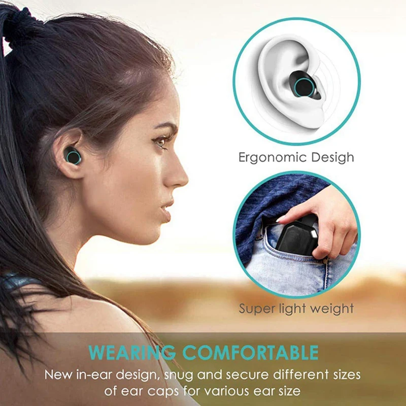 Беспроводные наушники, управление прессом Tws Bluetooth 5,0 стерео Hi-Fi звук Ipx7 водонепроницаемые наушники с 3000 мАч зарядным чехлом, шум