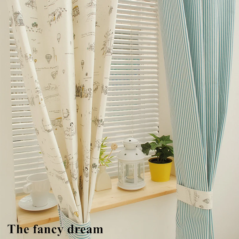 

1Pcs Curtain Fancy Dream & Blue Stripe Cotton+Linen for flat window/ Children Room 140cm w * 100cm h accept customized