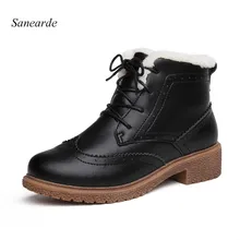 Women High Quality Genuine Leather Casual Boots Fashion Lace up Plush Inner Snow Boots for Women 2016 New Women Ankle Boots