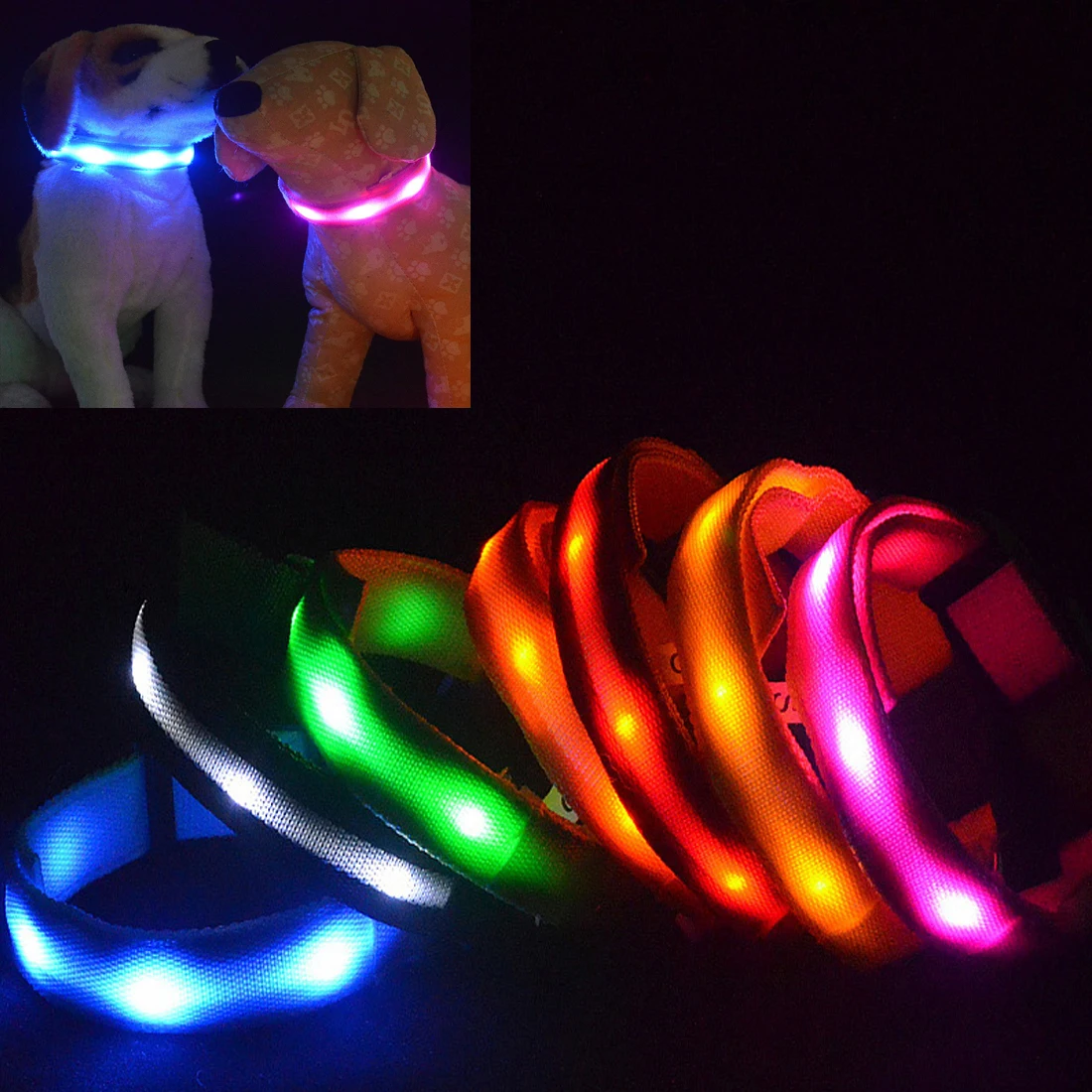 1 шт. нейлоновый светодиодный ошейник для собак Ночная безопасность мигающий светится в темноте поводок для собак светящиеся флуоресцентные ошеники товары для животных
