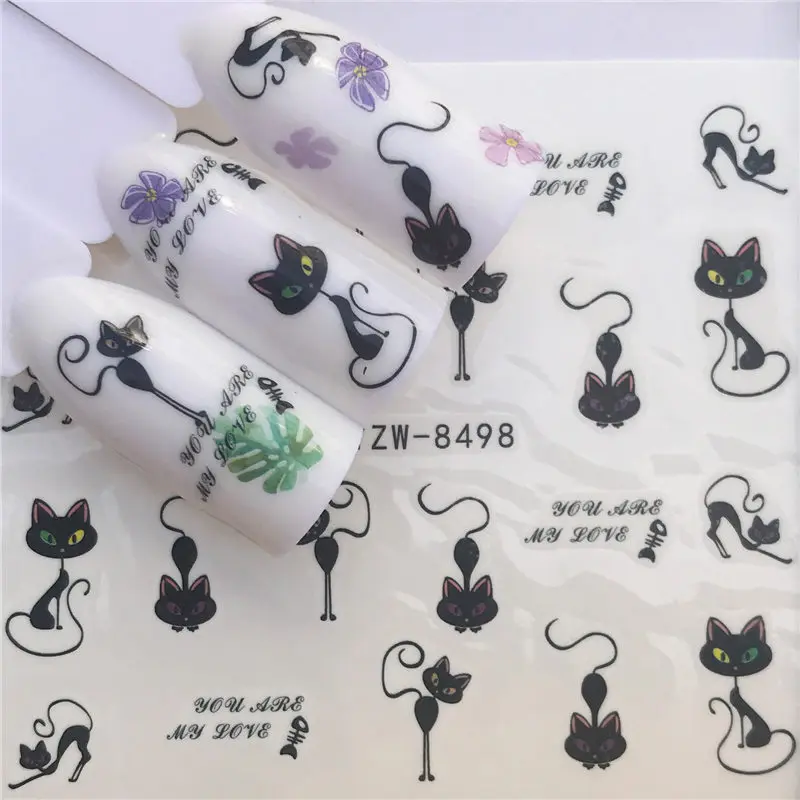 YWK наклейки для ногтей с переводом воды, черные цветы для ногтей, кружевные наклейки для ногтей, украшения из фольги, набор - Цвет: YZW-8498