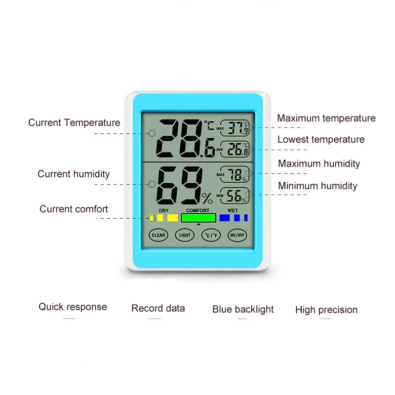 Высокая точность подсветки сенсорный-электронный цифровой дисплей Температура гигрометр ЖК-метеостанция