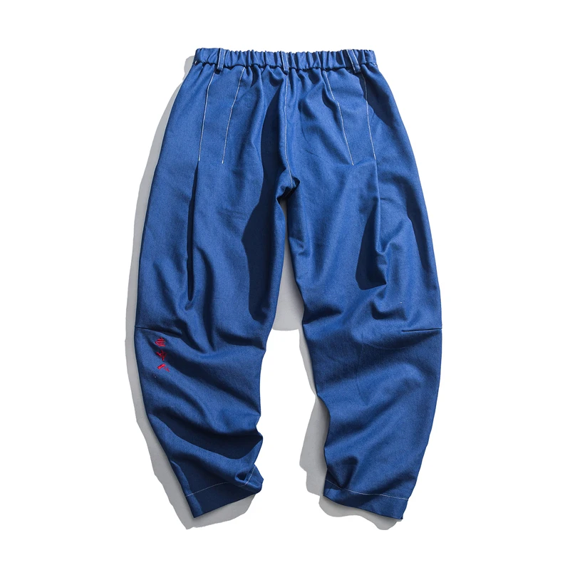 MRDONOO мужские хлопковые джинсы-шаровары, мужские брюки-карго в китайском стиле с вышивкой, брюки с буквами, джинсовые уличные брюки больших размеров