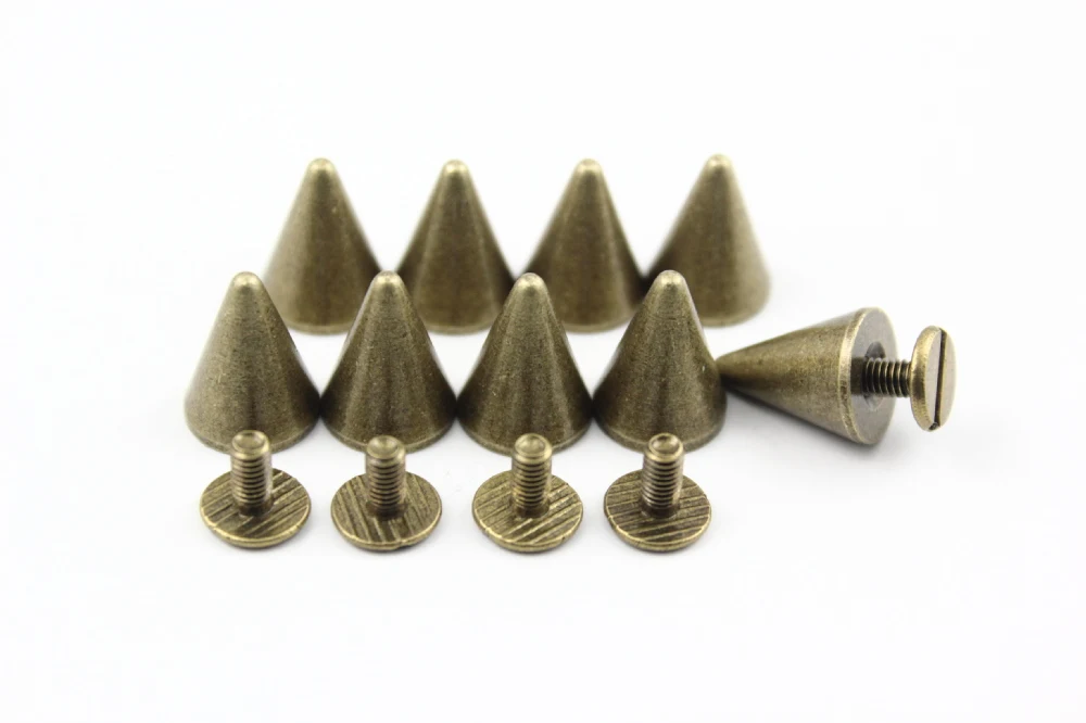 

10mm*13mm Antique Brass Conical Metal Screw Back Spike Studs Punk Rock Rivets Nailheads Free Shipping Wholesale High Quality
