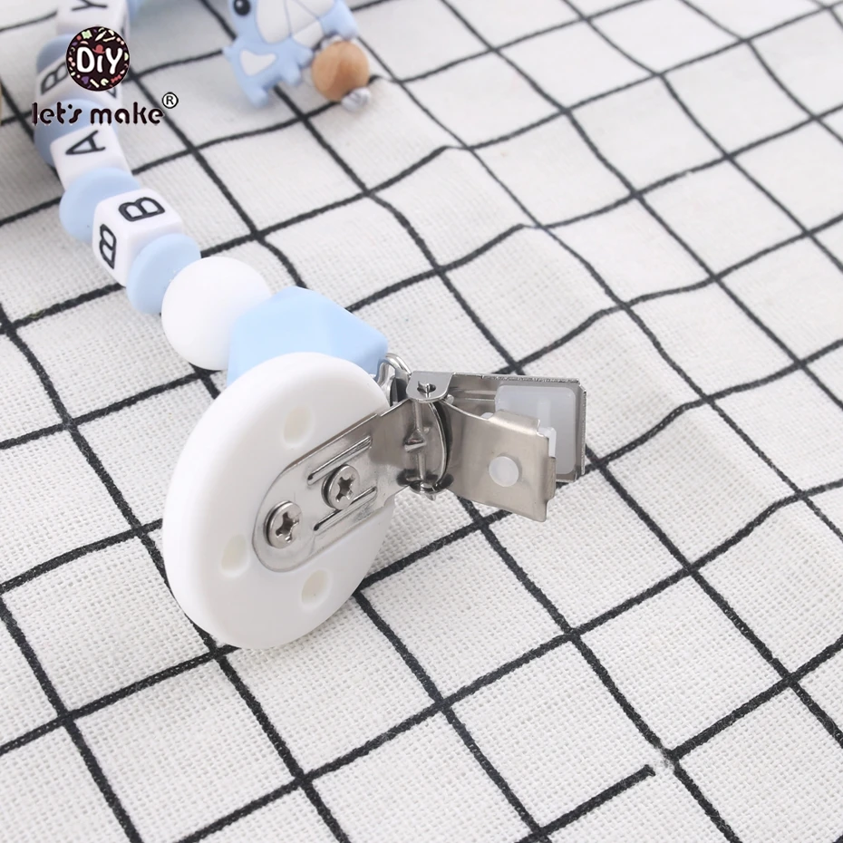 Let's make 1pc Personalized Name Dummy Clip Food Grad Silicone Chew Beads Round Teething DIY Baby Teething Pacifier Clips Chains