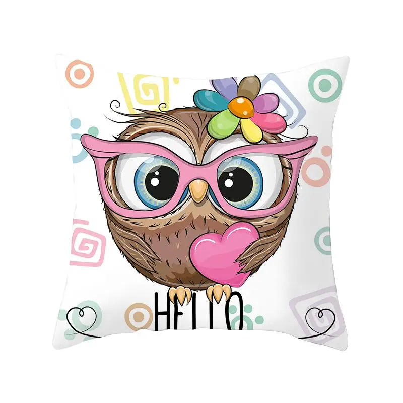New 45*45cm Cartoon Cushion Cover Owl Family Print Pillow Case Bird Polyester Throw Pillow Cover Decoration For Home Office - Цвет: 11