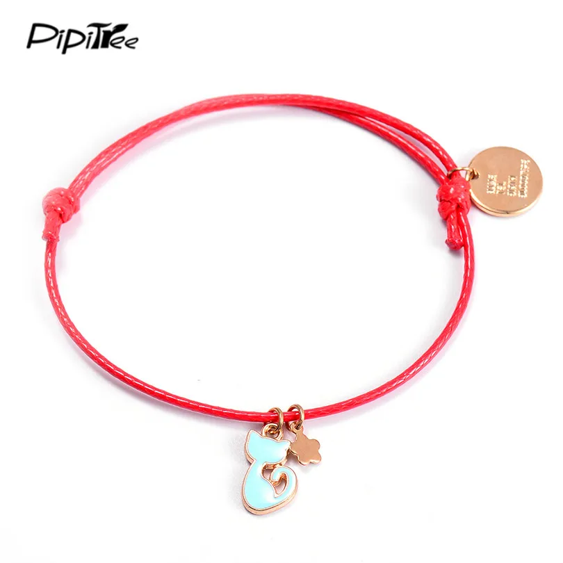 

Pipitree 9 Candy Colors Wax Rope Braiding Bracelet Trendy Flower and Cat Charm Bracelets & Bangles for Women Girls Kids Jewelry