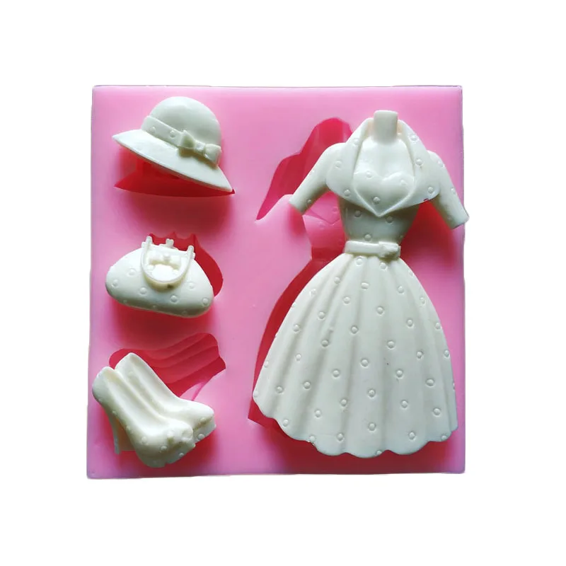 

Princess Dress Handbag High Heels Hat Fondant Molds Silicone Soap Mold DIY Cake Decorating Chocolate Cookie Mould Baking Tools