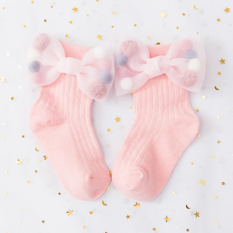 Носки для девочек хлопковые осенние тонкие детские милые кружевные носки с бантом детские носки для девочек