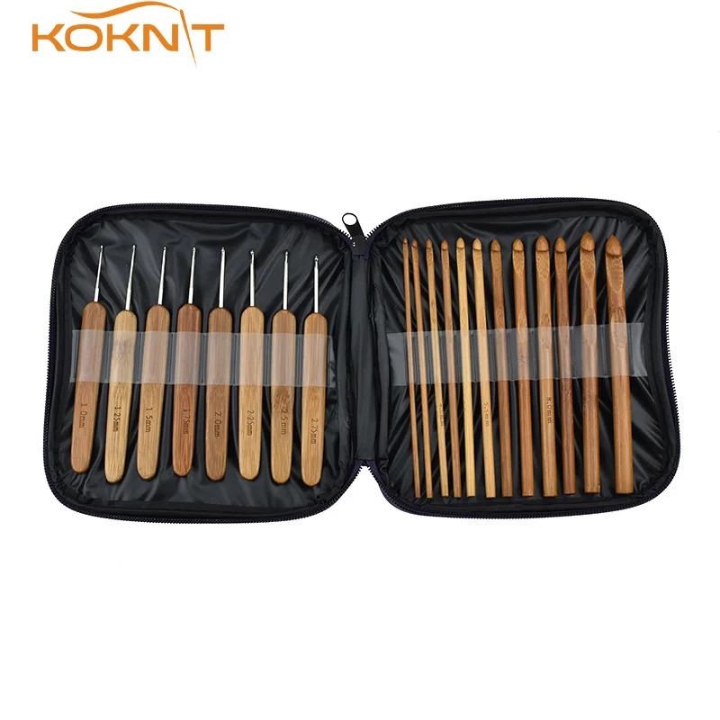 

20pcs Mix Size 1-2.75mm Carbonized Bamboo Crochet Hook Knitting Needles With Bag Weave Yarn Crafts Women Home DIY Craft Tools