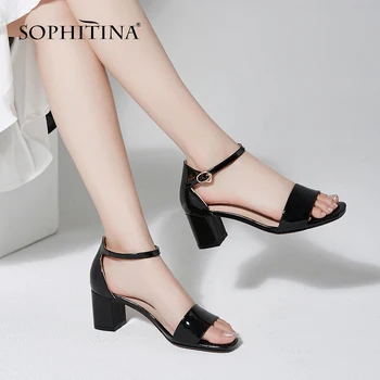 

SOPHITINA Fashion New Women's Sandals Sexy High Quality Patent Leather Comfortable Square Heel Shoes Solid Elegant Sandals MO249