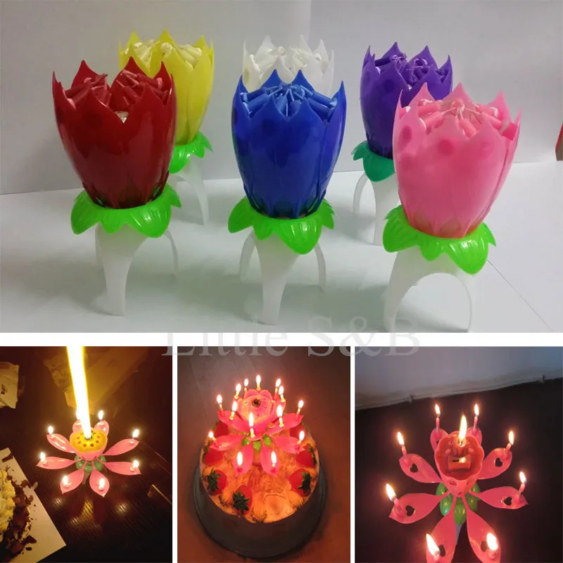 Musical Lotus Flower Flame Happy Birthday Sparkler Cake Party Gift