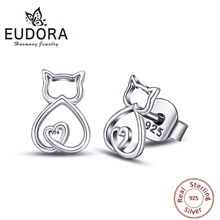 EUDORA, настоящее 925 пробы, серебряные милые серьги-гвоздики в форме сердца, серьги в виде животных для женщин, модные ювелирные изделия для девушек, Bijoux, вечерние, подарки