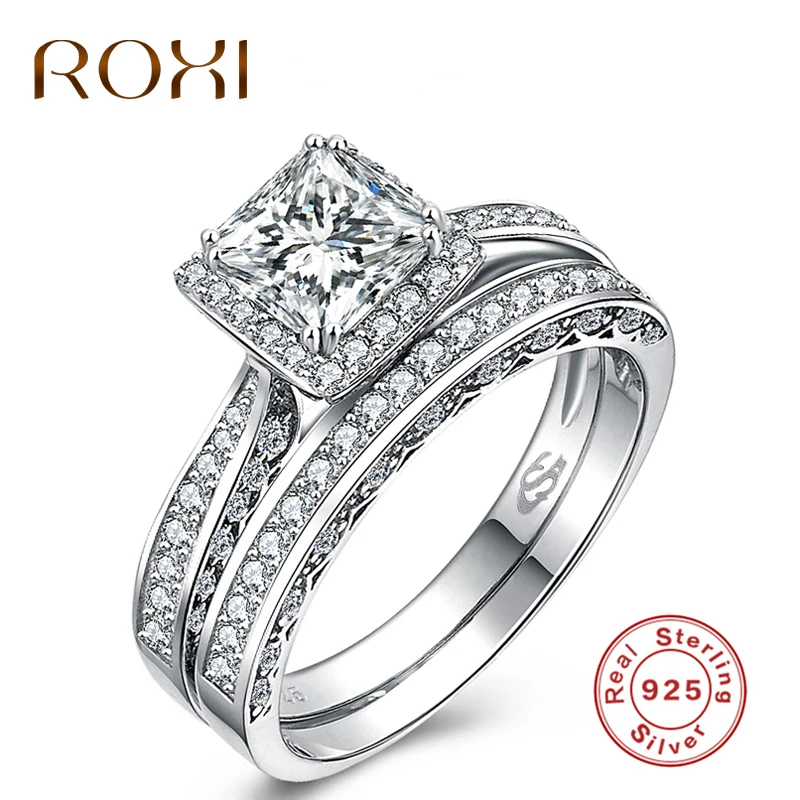 

ROXI Pure 925 Sterling Sliver Rings for Women Luxury Sliver Engagement Wedding Ring Set Cubic Zirconia Women anillos Jewelry