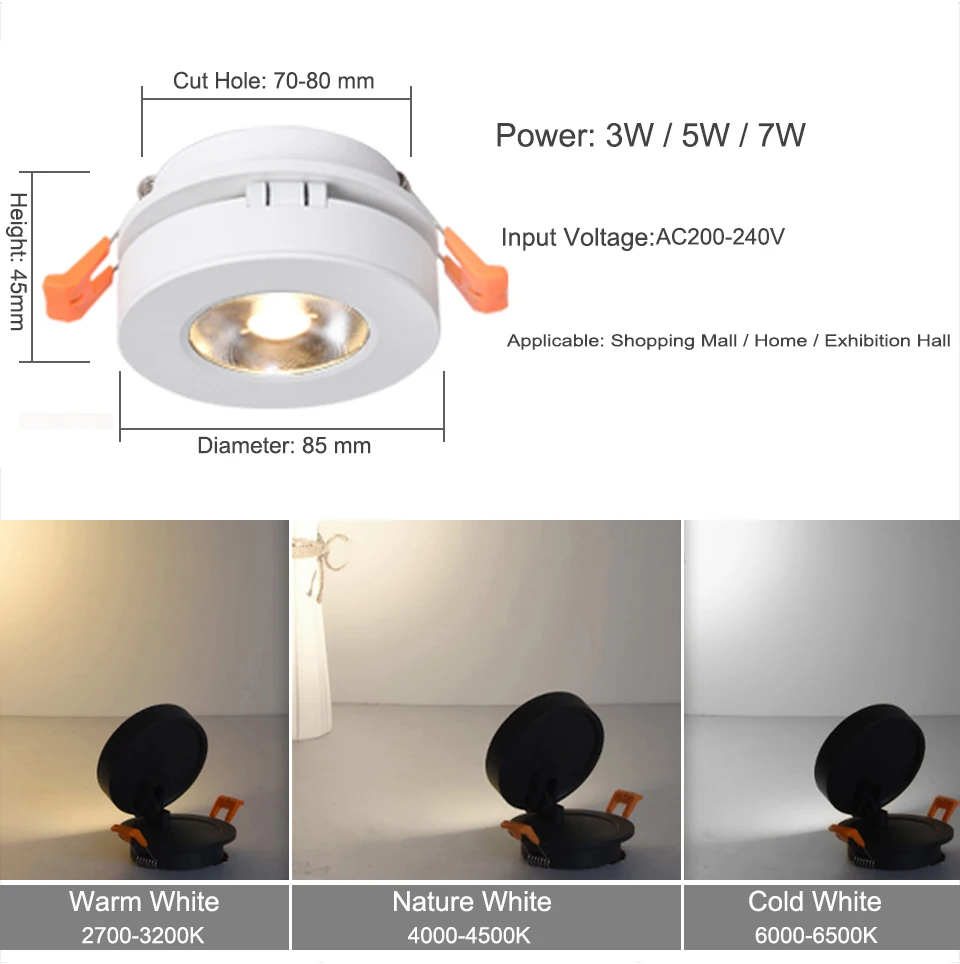 Светодиодный прожекторы встроенный, потолочный light3W 5 W 7 W светильник Один лампа свободно вращающийся фон corridorlight светильники AC220V