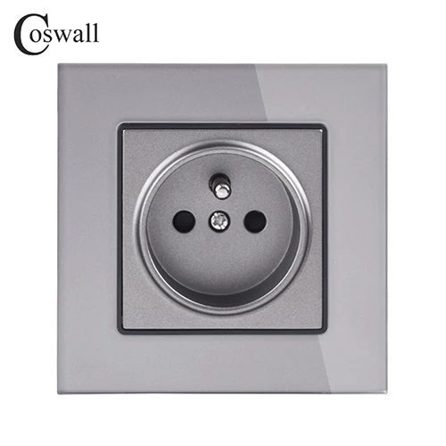 Coswall Хрустальная стеклянная панель настенная розетка с заземлением 16А французский стандарт электрическая розетка Черный Белый Золотой Серый цветной - Type: Grey