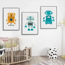 Robot Nursery Promotion For Promotional On Canvas Posters And Prints Cute Abstract Cartoon Robot Nursery Art Wall Painting Picture Children