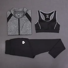 2016 Fall / Winter 3-Piece Women’s Fitness Yoga Set Tops and Bra Pants Sports Fitness Sportswear Outdoors Training Running Set